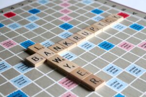 Bankruptcy and lawyer written on a table.