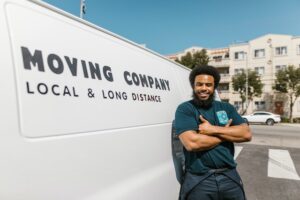 a mover in front of a moving van
