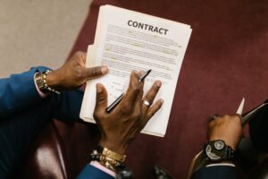 A lawyer reviewing a contract