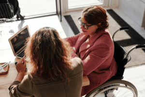 Two people at a table,