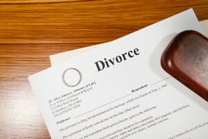 A close-up of divorce documentation. 