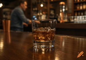 Drink at bar.