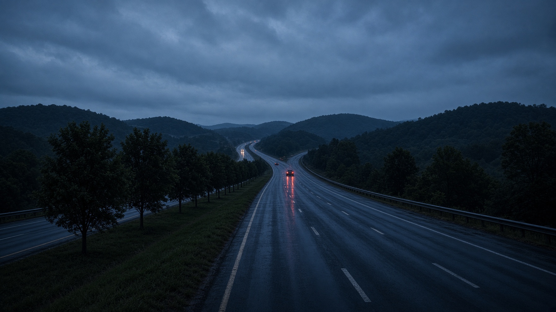 Rural North Alabama interstate at dusk